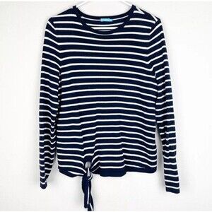 Women’s J. McLaughlin sweater stripped with knot Navy Blue White Pullover Medium